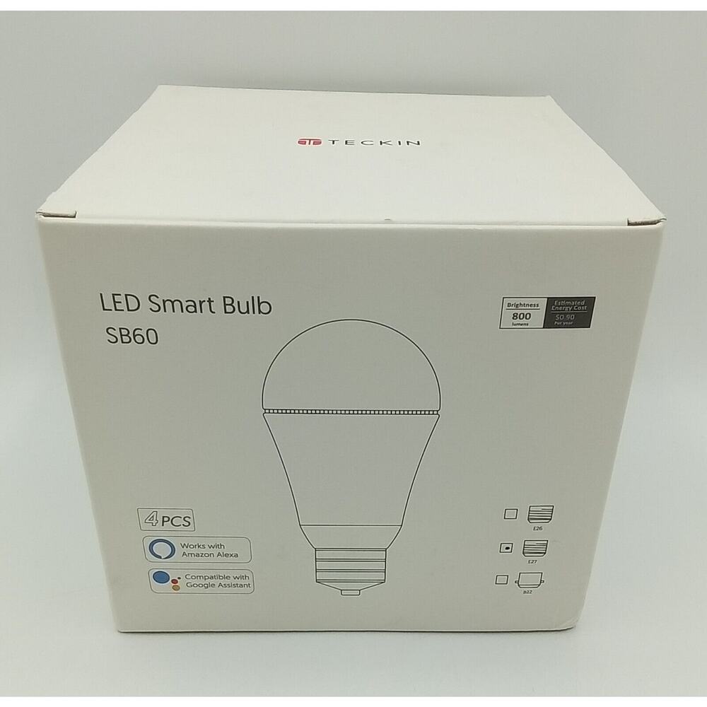 TECKIN SB60 4PK Smart Bulbs LED, Dimmable, Wi-Fi, Voice, App Control